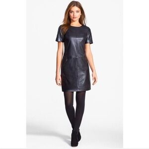 Halogen 100% Leather Short Sleeve Shift Dress